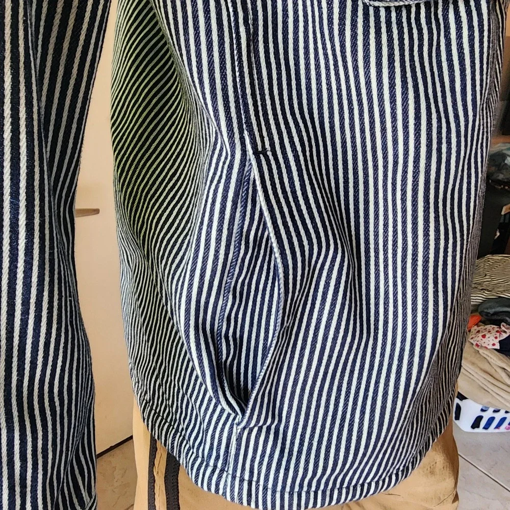 Levis Hickory Stripe Denim Zip Up Workwear Jacket Mens Blue White Chore Coat @27 - Picture 4 of 15